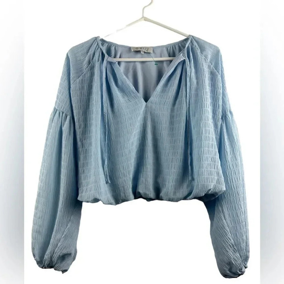 Wayf Womens Medium Cropped Shirt Top Blouson Light Blue Boho Bohemian Small - Picture 1 of 13